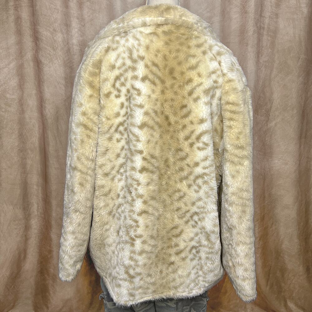 Vintage 90s Leopard Animal Print Faux Fur Coat Fluffy Indie Mcbling Mobwife Euro - Picture 5 of 11